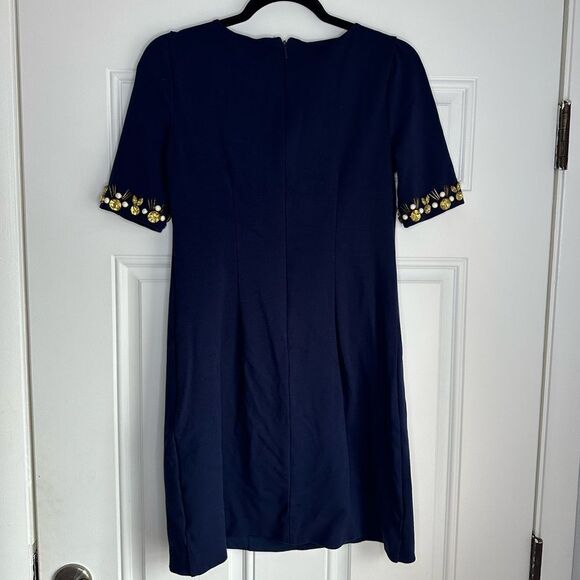 Eliza J size 4P 4 petite navy blue dress jeweled neckline shift rhinestones - Picture 2 of 5